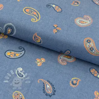 Bavlněná látka JEANS Paisley blue shadow