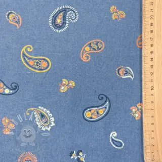 Bavlněná látka JEANS Paisley blue shadow