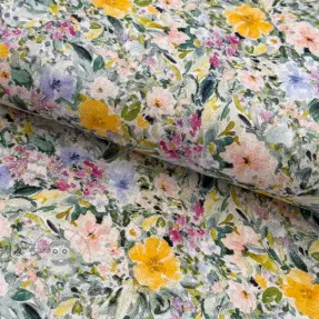 Viskóza se lnem CREPE Flowers Simi digital print