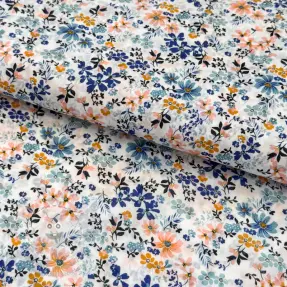 Bavlněná látka VOILE Flowers blue digital print