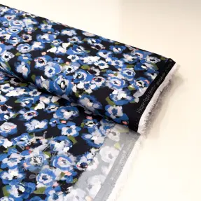 Viskóza POPLIN STRETCH Painted flowers navy digital print