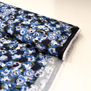 Viskóza POPLIN STRETCH Painted flowers navy digital print