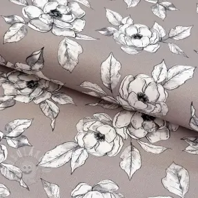 Dekorační látka Flowers taupe digital print