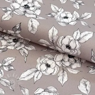 Dekorační látka Flowers taupe digital print