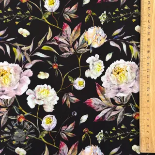 Spoločenské a dámske látky MAGNOLIA STRETCH Flowers bouquet black