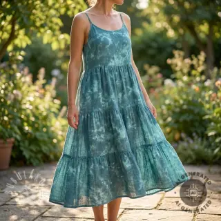 Dvojitá gázovina/mušelín TIE DYE dark cyan
