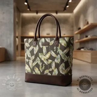 Dekorační látka Leaves army green digital print
