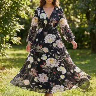 Spoločenské a dámske látky MAGNOLIA STRETCH Flowers bouquet black