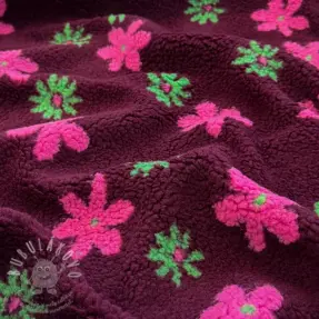 Kabátovina TEDDY JACQUARD Flowers burgundy