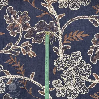 Bavlněná látka JEANS Embroidery leaves dark blue