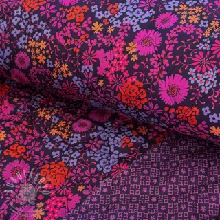 Bavlněná látka VOILE STEPPED Flowerie purple digital print