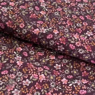 Bavlněná látka Autumn flowers burgundy digital print