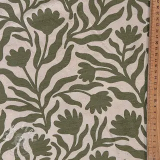 Teplákovina počesaná Flowers army green SIMPLY NATURAL
