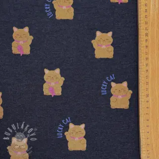 Teplákovina počesaná Lucky cat navy melange