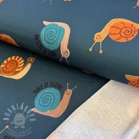 Teplákovina počesaná Snails petrol digital print
