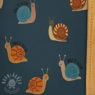 Teplákovina počesaná Snails petrol digital print