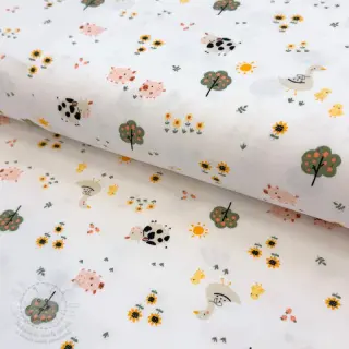 Úplet Farm animals white digital print ORGANIC