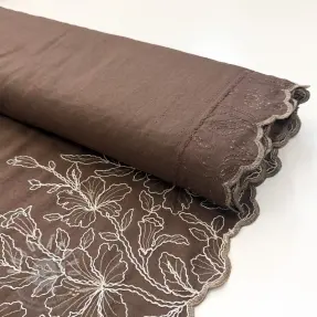 Viskóza se lnem ONE-SIDE BORDER Floweria brown