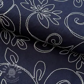 Viskóza se lnem EMBROIDERY Flora navy