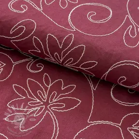 Viskóza se lnem EMBROIDERY Flora burgundy