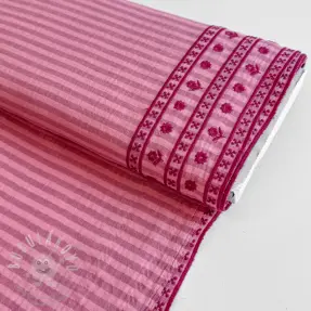 Dvojitá gázovina/mušelín EMBROIDERY 1 SIDE BORDER pink