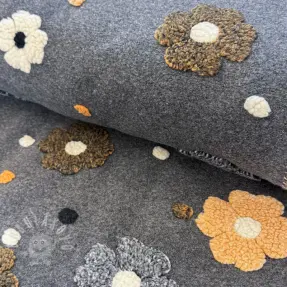Kabátovina LUXE with 3D Flowers grey