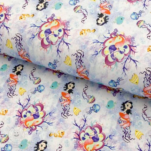 Levně Úplet Snoozy fabrics Mermaids violet digital print