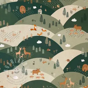 Dekorační látka Linenlook Mountain forest animals