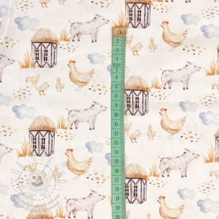 Bavlněná látka Snoozy fabrics Farm style Piggy digital print