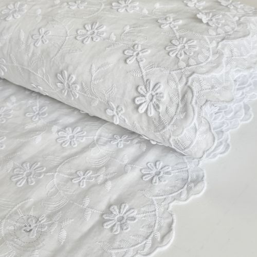Bavlněná látka VOILE Embroidery flowers white