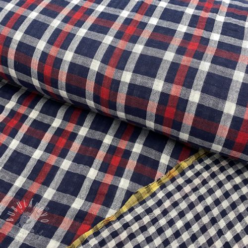 Levně Dvojitá gázovina/mušelín Double sided Checks navy