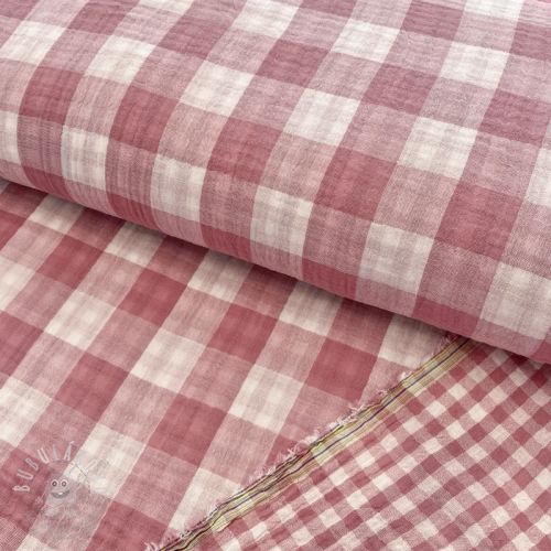 Levně Dvojitá gázovina/mušelín Double sided CHECKS MINI mauve