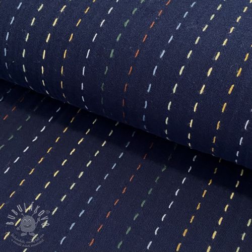 Levně Dvojitá gázovina/mušelín Embroidery stripes dark blue