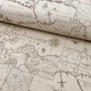Dekorační látka Linenlook Map mediterranean sea