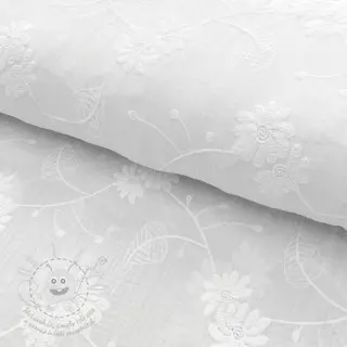 Dvojitá gázovina/mušelín EMBROIDERED Leaf white II.třída