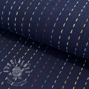 Dvojitá gázovina/mušelín Embroidery stripes dark blue