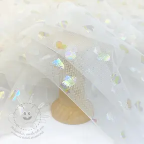 Tyl na TUTU Rainbow HEARTS off white