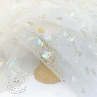 Tyl na TUTU Rainbow HEARTS off white