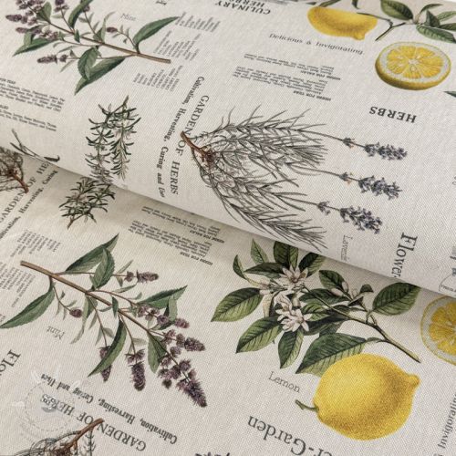 Dekorační látka Linenlook Lavender citrus recipe digital print