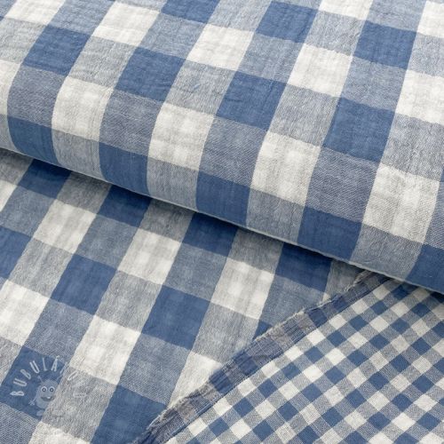 Levně Dvojitá gázovina/mušelín Double sided CHECKS MINI indigo