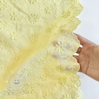 Bavlněná látka VOILE Embroidery flowers yellow