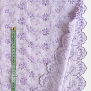 Bavlněná látka VOILE Embroidery flowers lilac