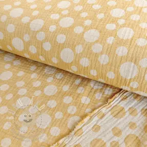 Dvojitá gázovina/mušelín JACQUARD Dots dark yellow