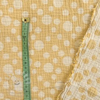 Dvojitá gázovina/mušelín JACQUARD Dots dark yellow