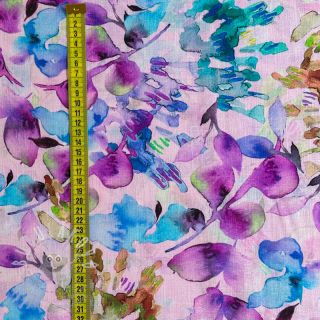 Len s bavlnou Aquarel leaves RAMIE purple digital print