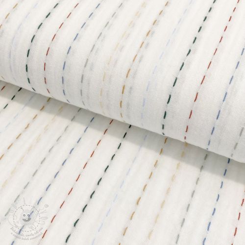 Levně Dvojitá gázovina/mušelín Embroidery stripes white