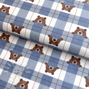 Bavlněná látka FLANNEL Bear check jeans