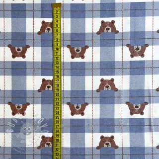 Bavlněná látka FLANNEL Bear check jeans