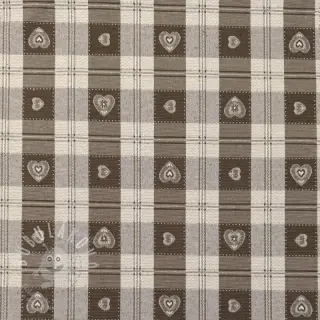 Dekorační látka jacquard DOUBLE FACE Landhaus Heart Check taupe