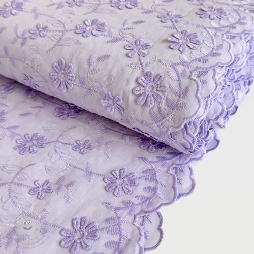 Bavlněná látka VOILE Embroidery flowers lilac